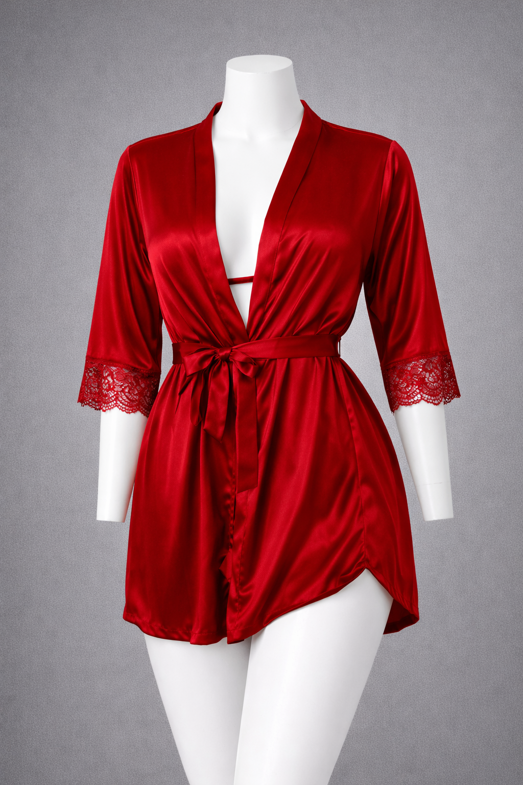 Crimson Temptation – Silk Short Gown & Bra Panty Set