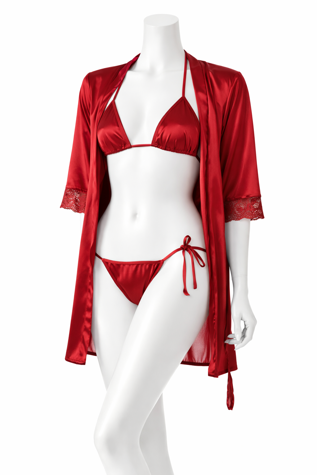 Crimson Temptation – Silk Short Gown & Bra Panty Set