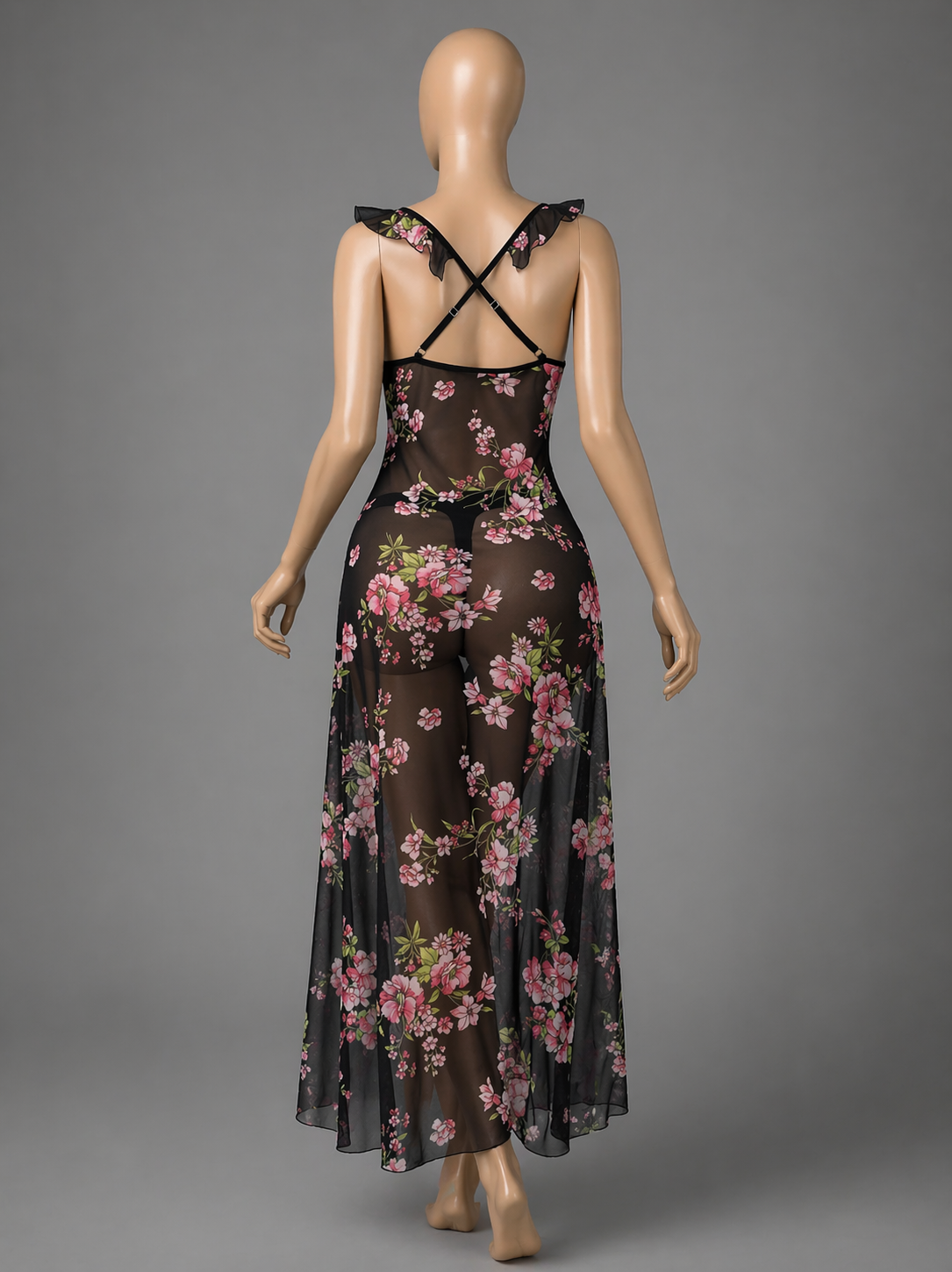 Midnight Bloom 2-Piece Floral Mesh Lingerie Set