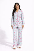 Powder Blue Blossom Printed Linen Pajama suit
