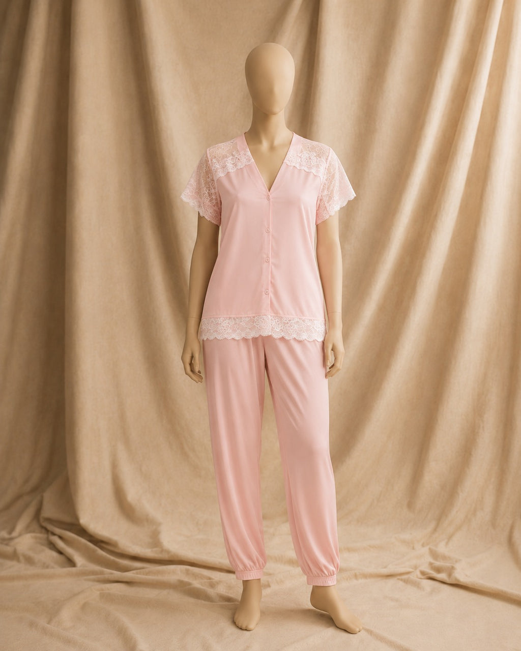 2 Pieces Lace Silk Night Suit Shirt Trouser