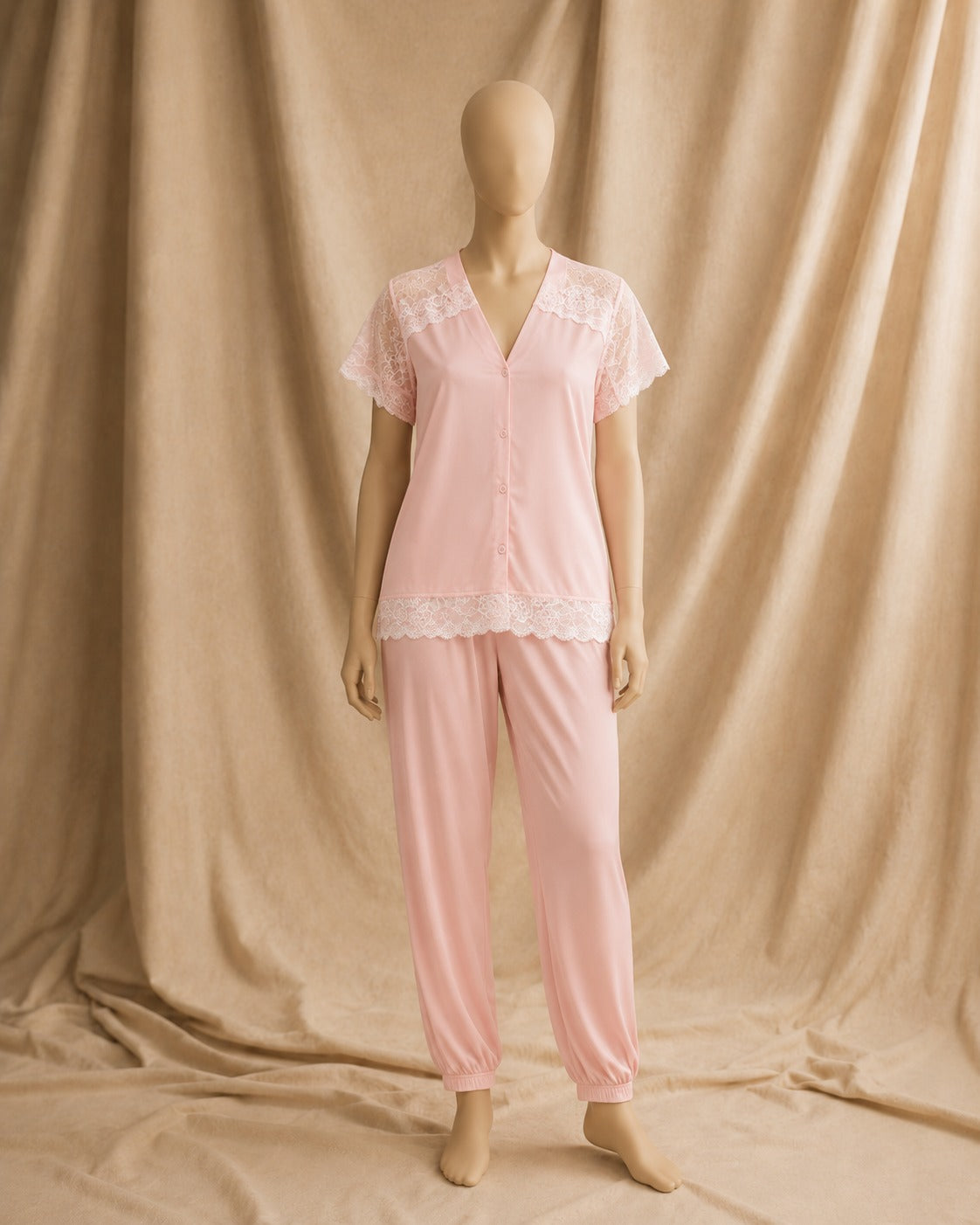 2 Pieces Lace Silk Night Suit Shirt Trouser