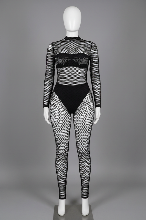 Black Fishnet Jumpsuit on Mannequin