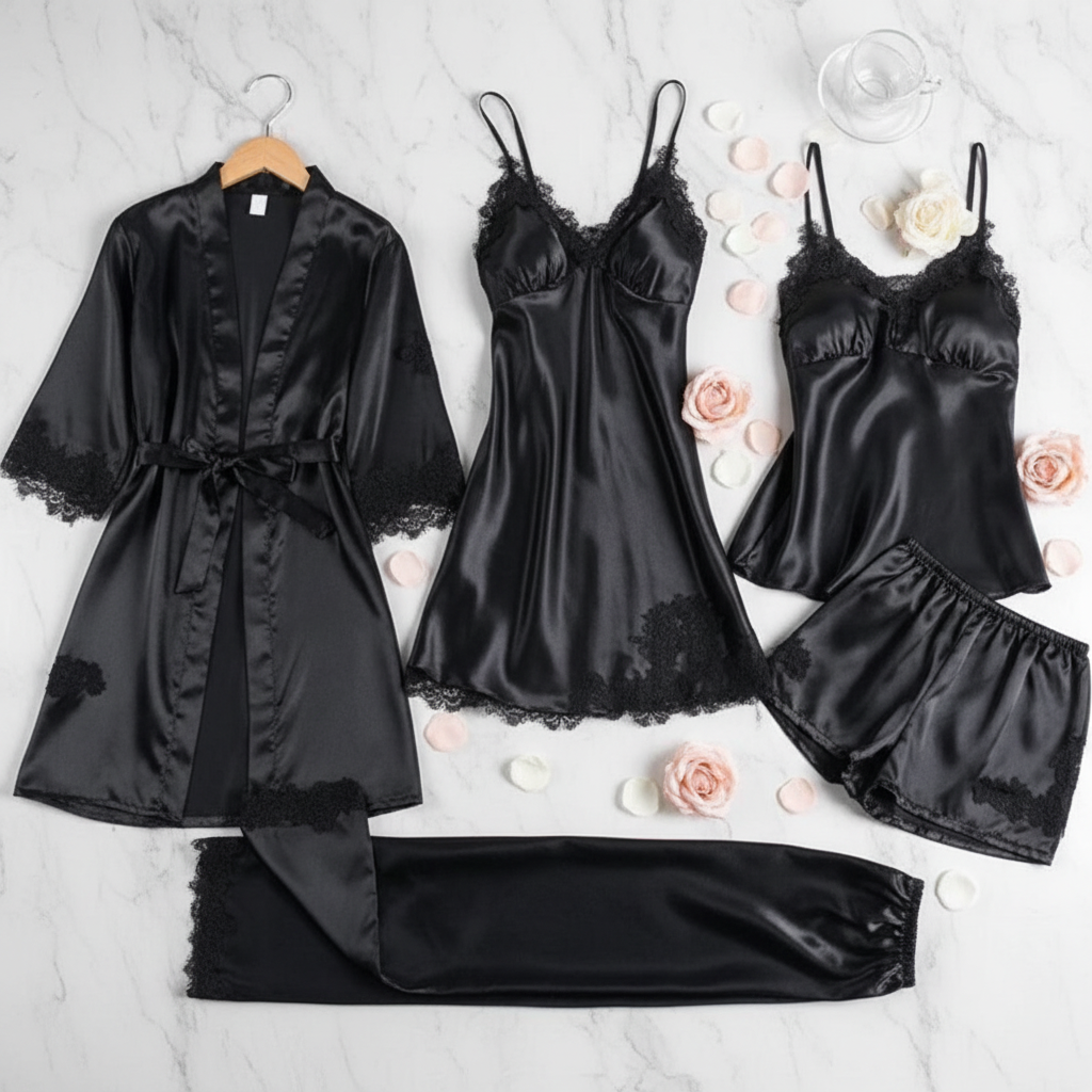 5pcs Luxury Silk Bridal Nightgown's Set