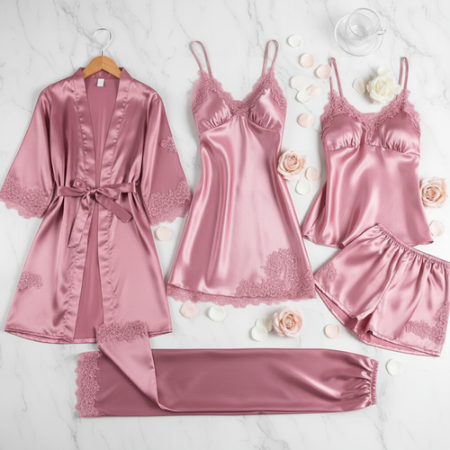 5pcs Luxury Silk Bridal Nightgown's Set