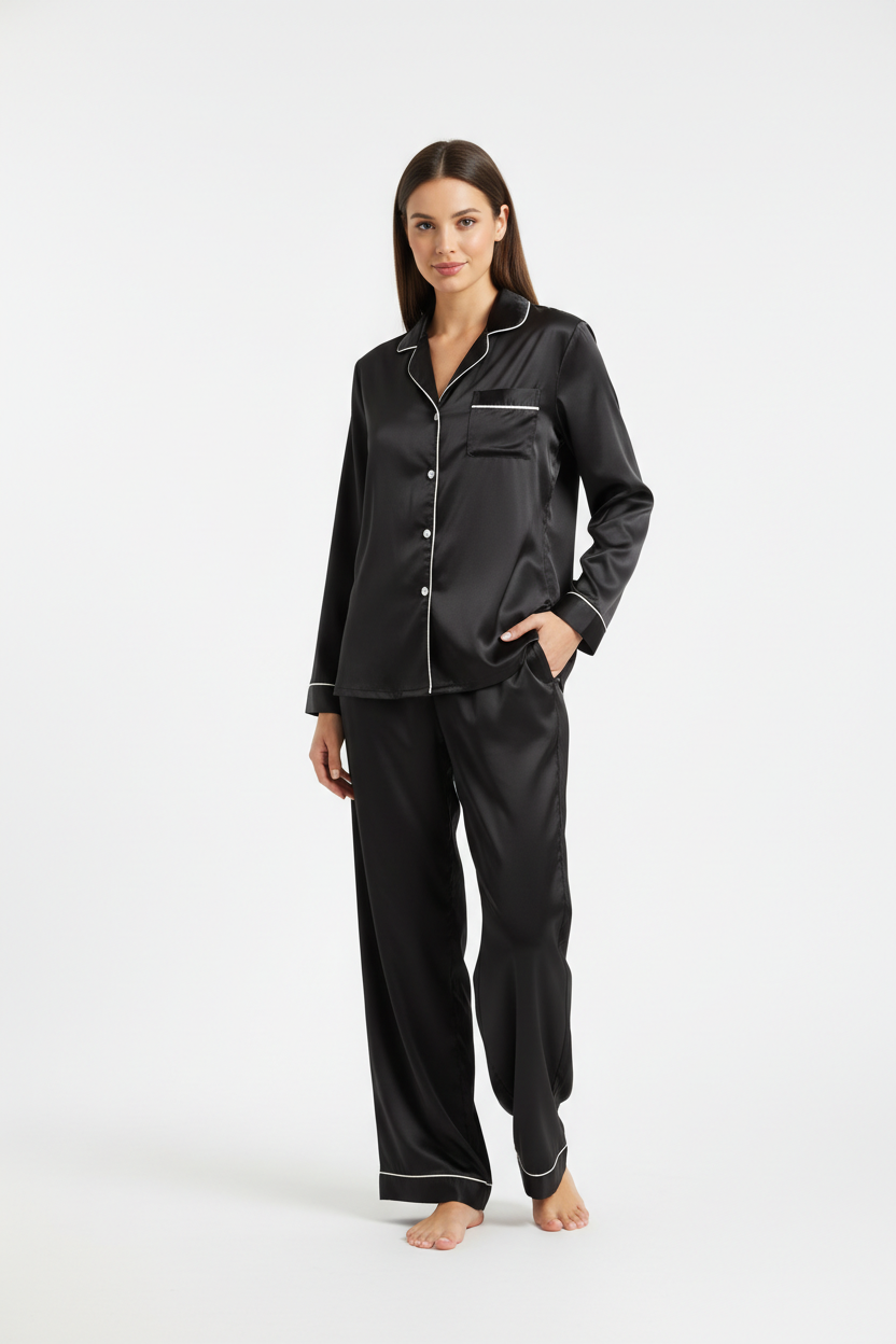 Black Silk 2 Piece Night Suit