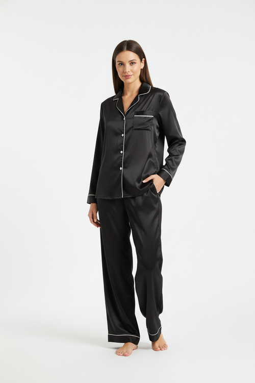 Black Silk 2 Piece Night Suit