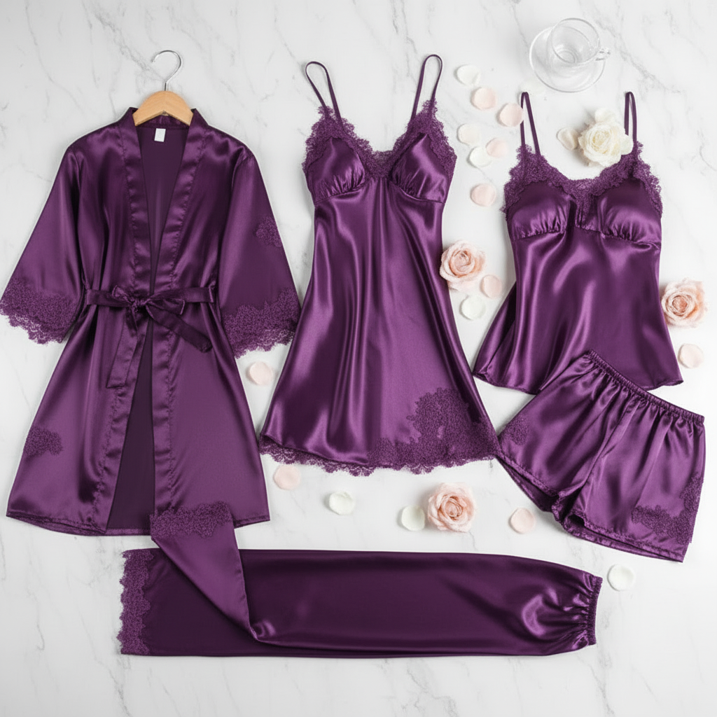 5pcs Luxury Silk Bridal Nightgown's Set