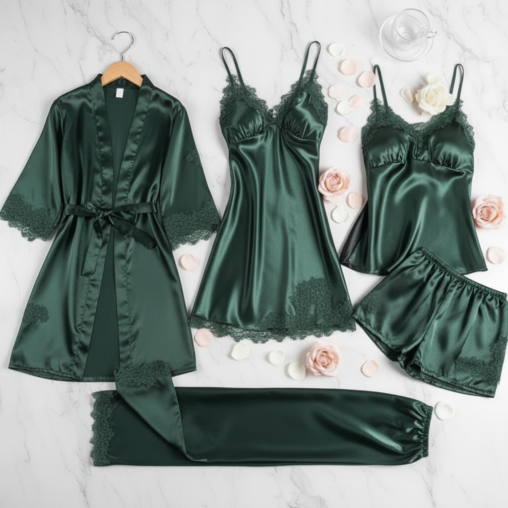 5pcs Luxury Silk Bridal Nightgown's Set