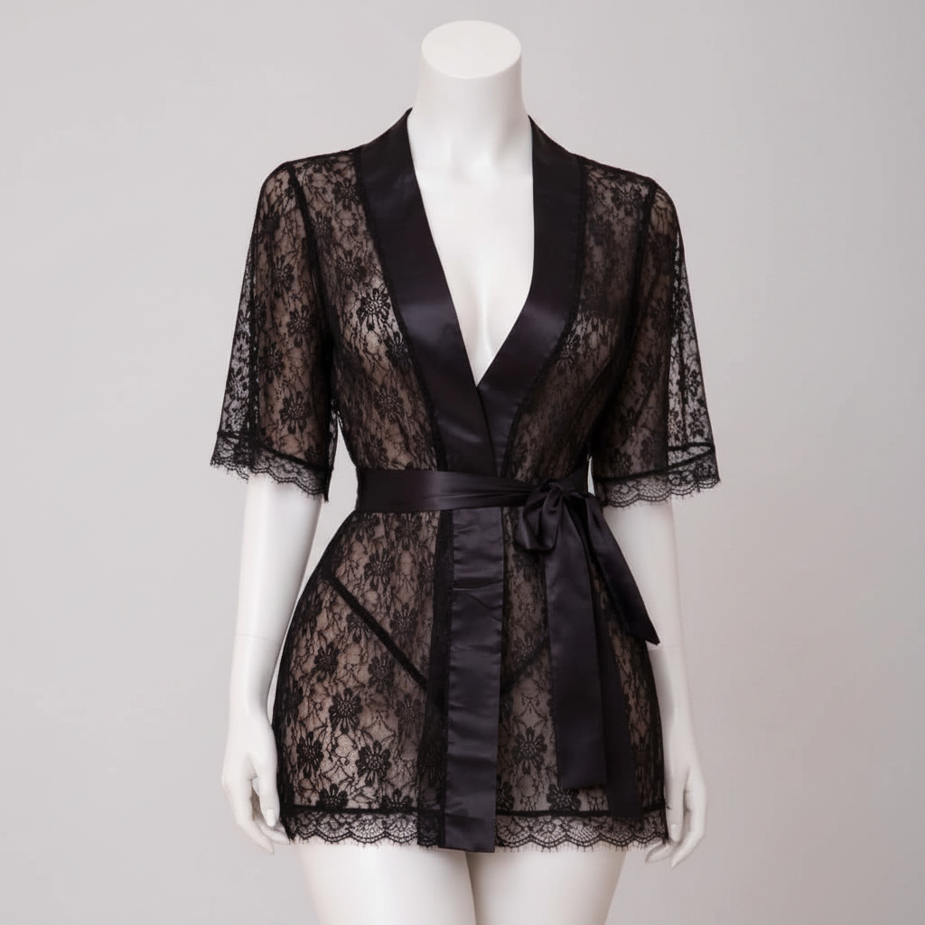 Net Short Gown - Black