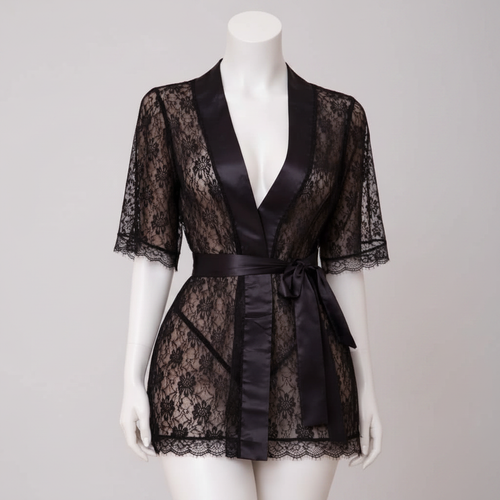 Net Short Gown - Black