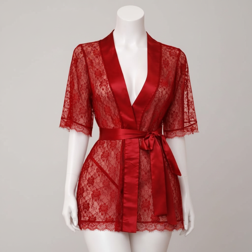 Net Short Gown - Red