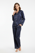 Navy Blue Silk 2 Piece Night Suit