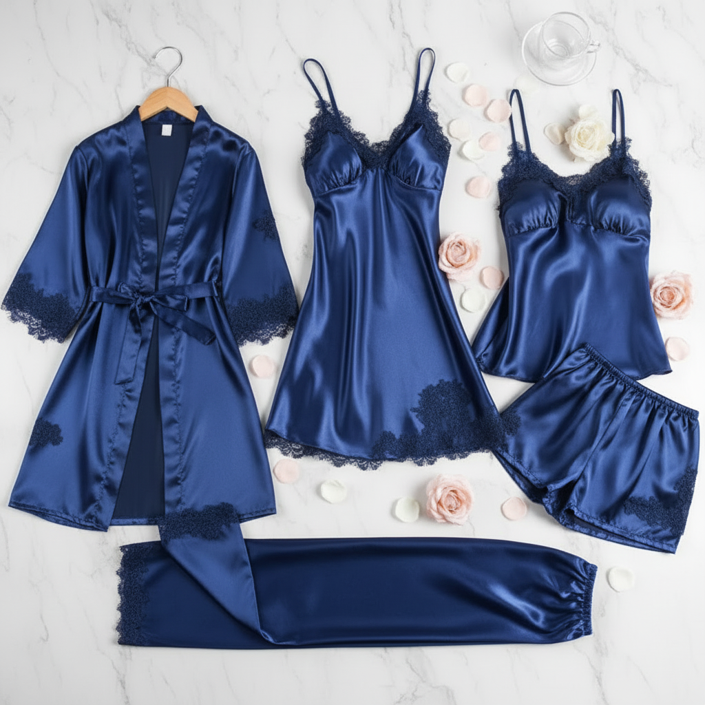 5pcs Luxury Silk Bridal Nightgown's Set