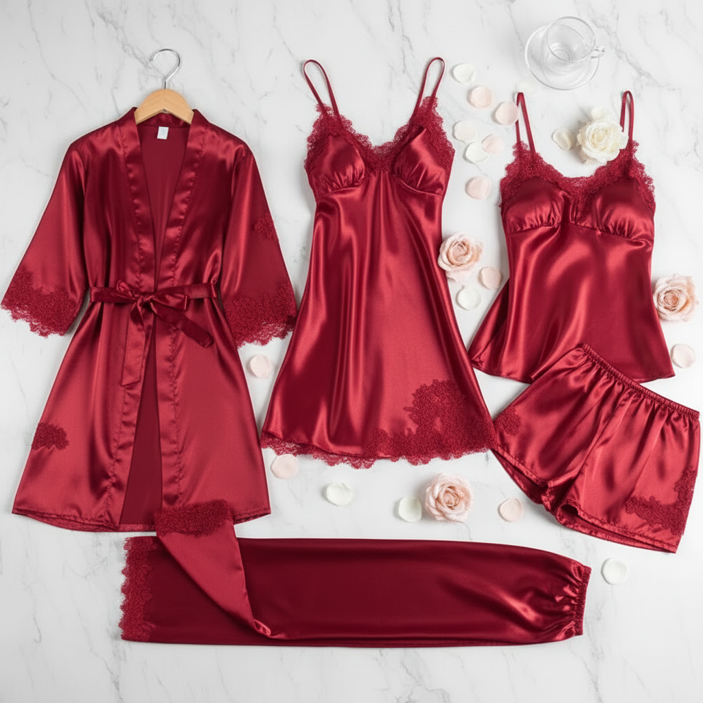 5pcs Luxury Silk Bridal Nightgown's Set