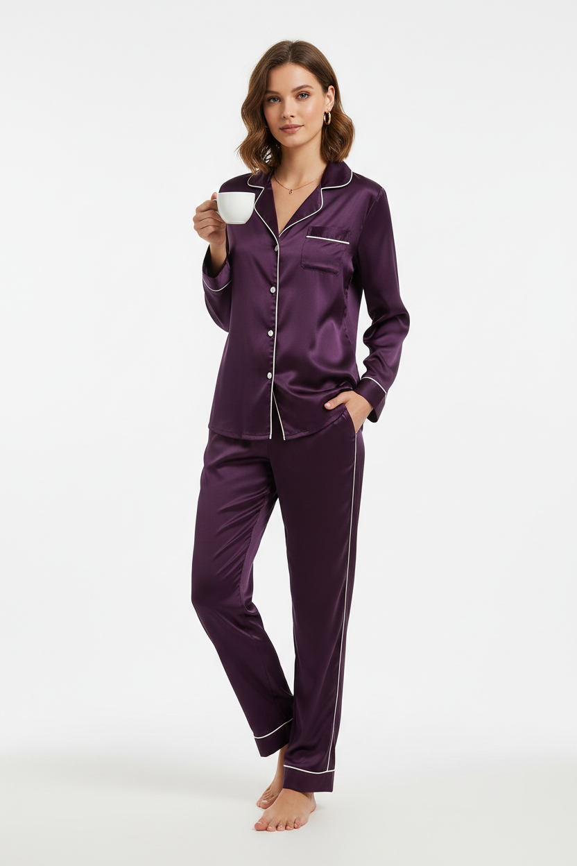 Purple Silk 2 Piece Night Suit