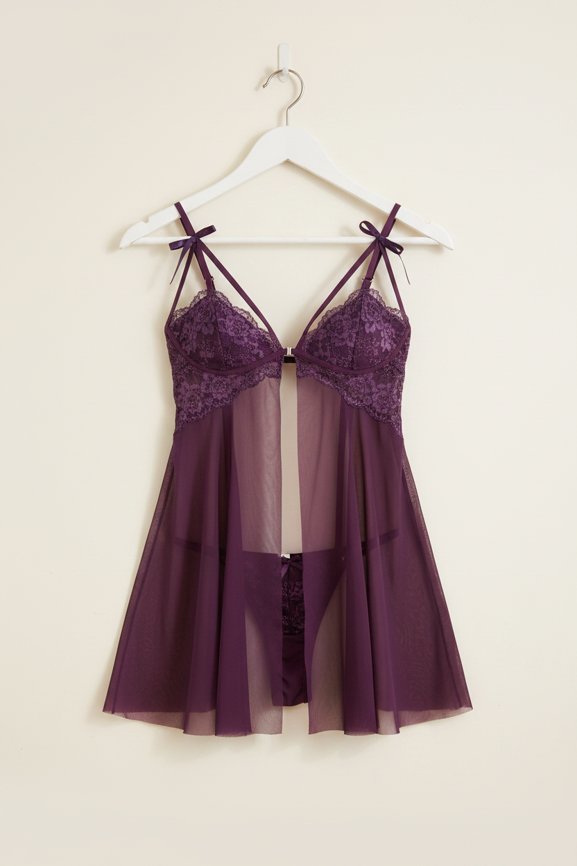 Purple Lace Babydoll on Hanger