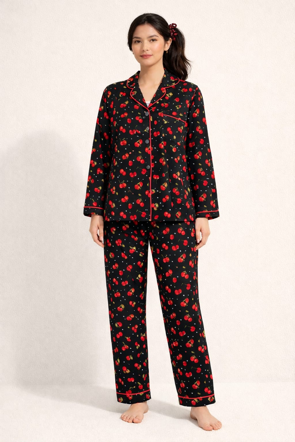 Cherry Bliss Linen Pajama suit
