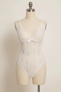 White Lace Bodysuit on Mannequin – Grey Background
